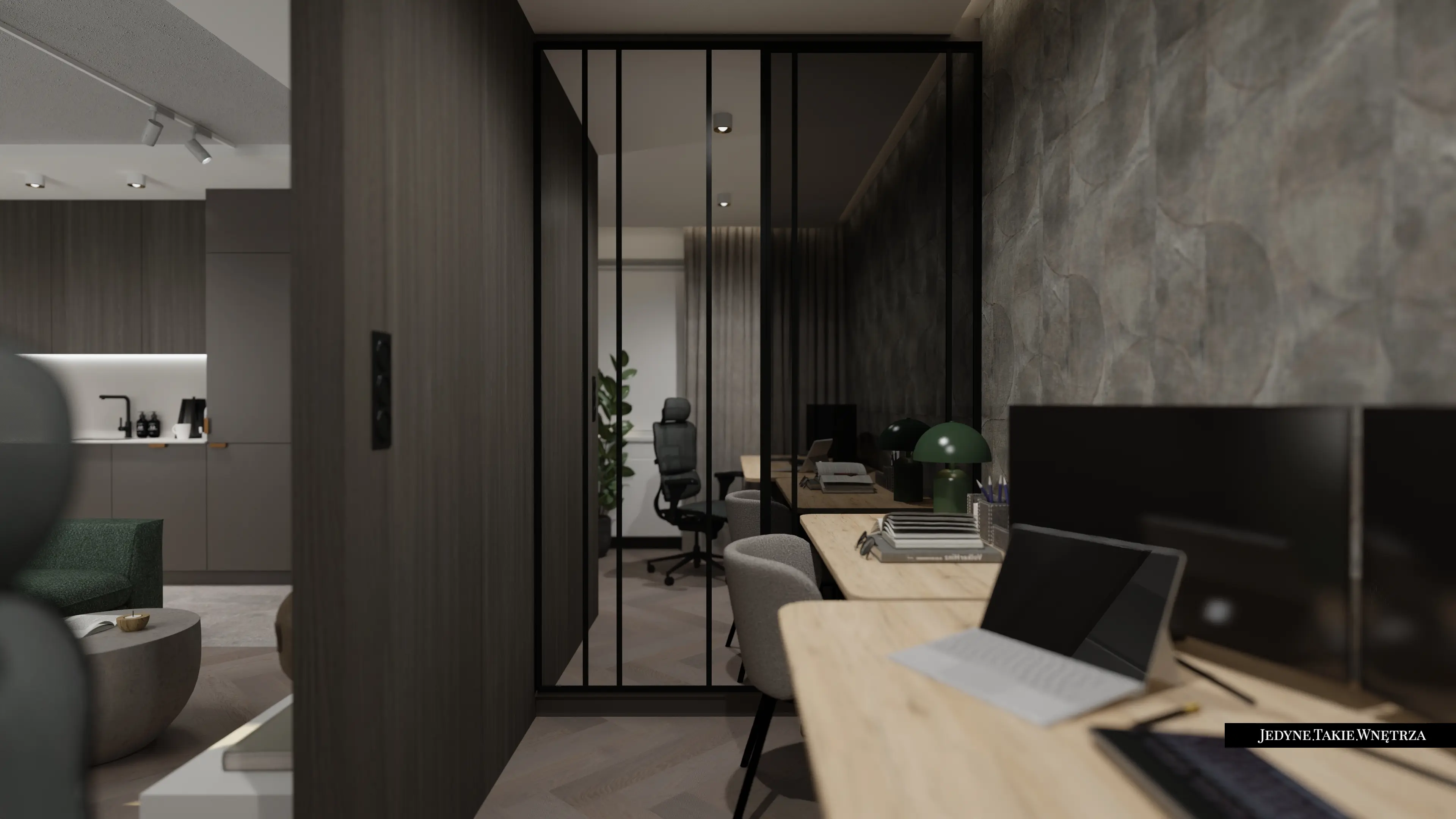 Home 42 jedyne-takie-wnetrza-projekt-wnetrza-salon-z-ciemna-kuchnia-zielona-kanapa-loftowe-wnetrze-mieszkanie-dla-singla-architekt-wnetrz-gdansk-trojmiasto-gdynia-warszawa (14)